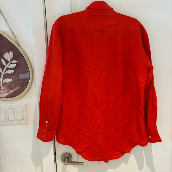 Solid & Striped Red Linen Oversized Button Down Shirt Small - Picture 2 of 7